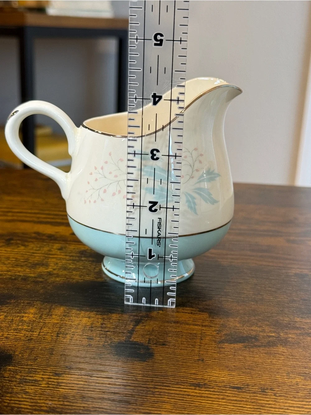 Vintage Mid Century Creamer & Sugar Bowl Set Aqua Blue Pink Floral Silver Trim